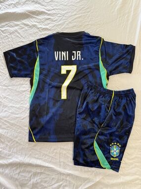 Brazil Vini Jr. Kids soccer jersey Set in Navy and Yellow